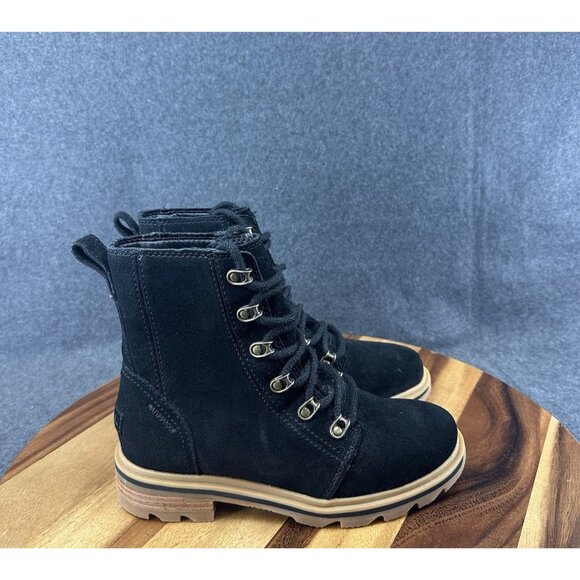 Sorel Women’s Lennox Rain Waterproof Boot Suede Velvet Black Sz 6 NL4410-010 - Picture 1 of 10